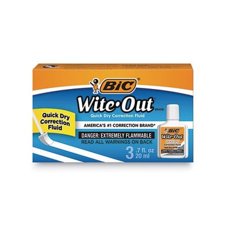 Bic Wite-Out Quick Dry Correction Fluid, 20 Ml Bottle, White, 3/pack PK3 WOFQD324